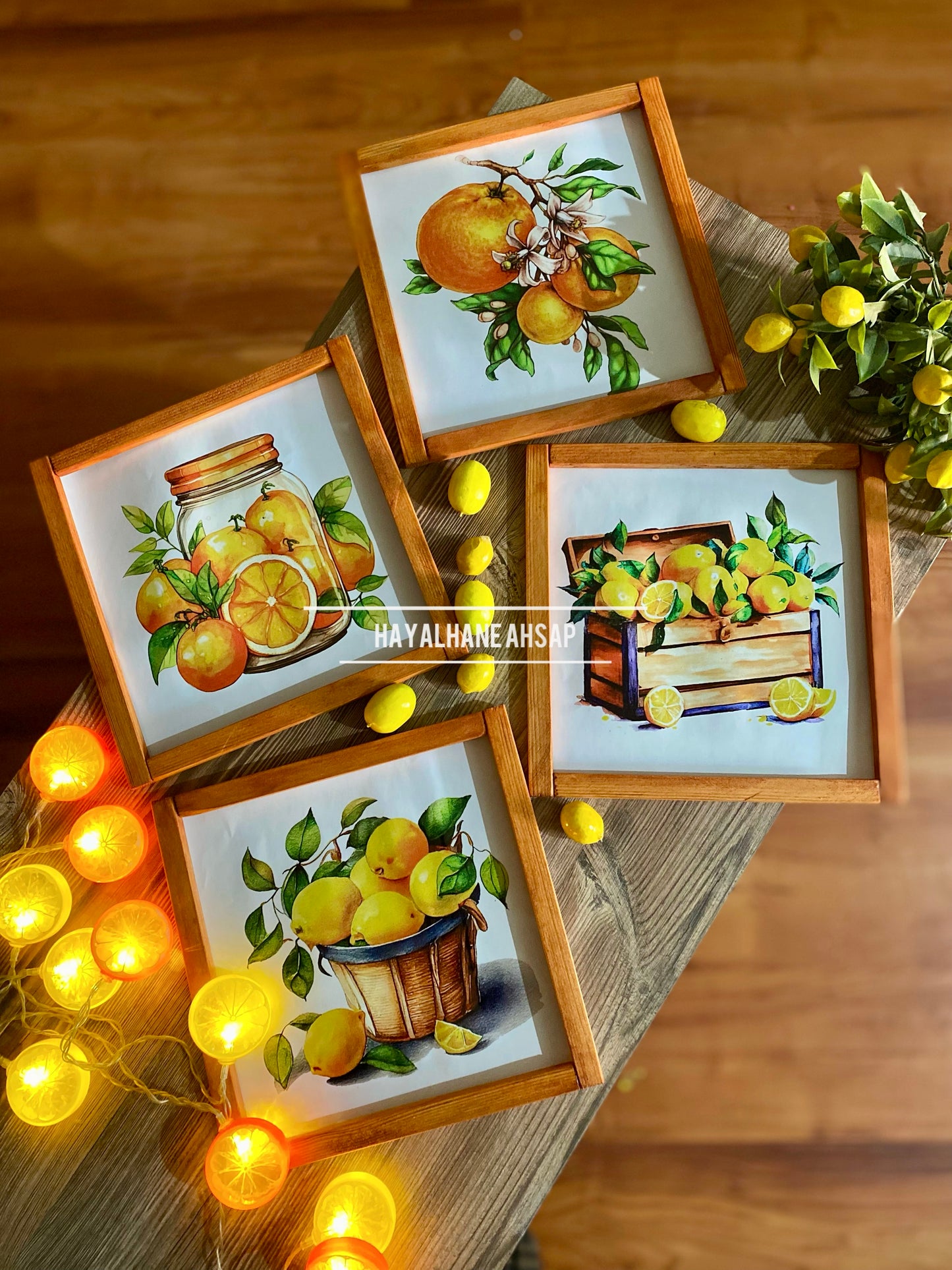 Limon ve Narenciye Temalı Ahşap Tablo Seti