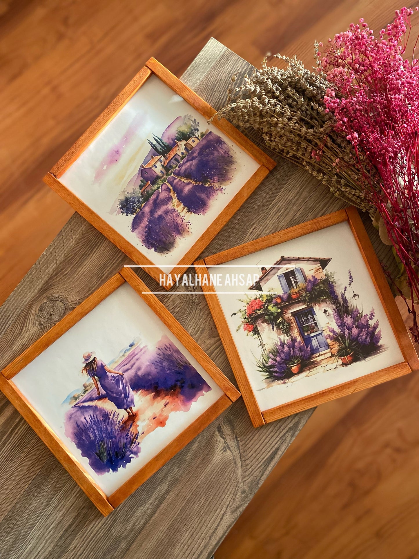 Lavanta Temalı Ahşap Tablo Seti