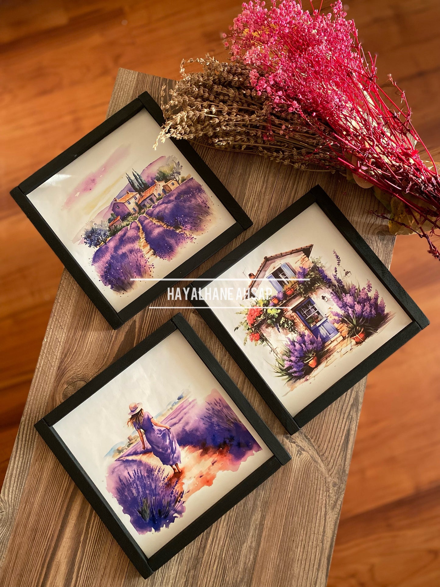 Lavanta Temalı Ahşap Tablo Seti