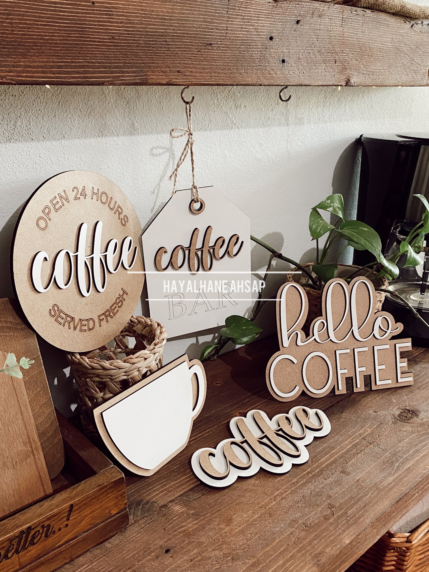 Kahve Köşesi Dekor Seti / Kahve Temalı Ahşap Dekor Seti / Coffee Sign