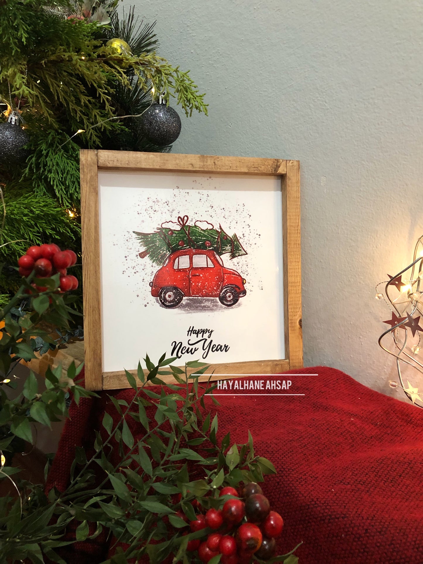 Yılbaşı Kırmızı Araba Tablo