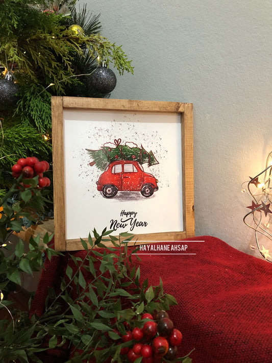 Yılbaşı Kırmızı Araba Tablo