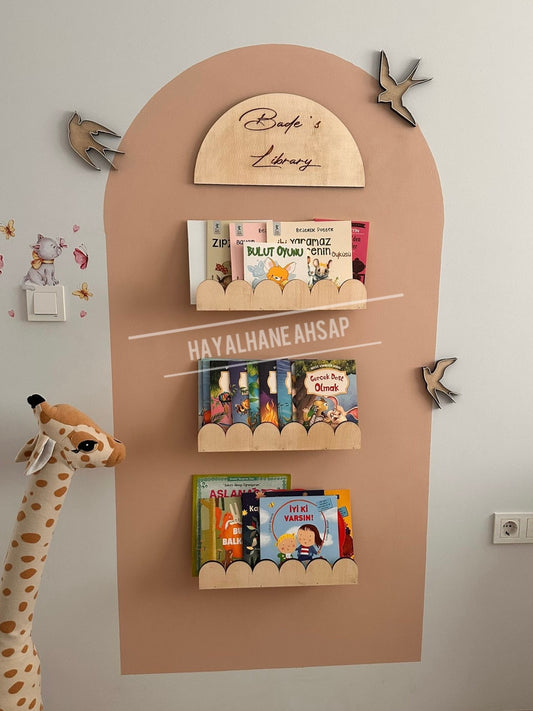 Çocuk Odası İsimli Kitaplık Seti / Ahşap Kitaplık Raf Seti