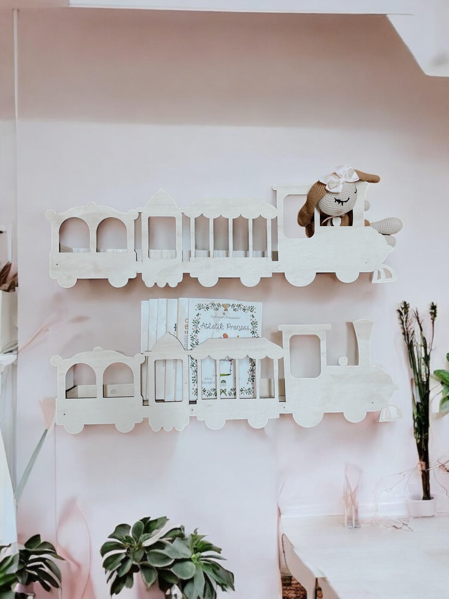 Tren Kitaplık / Ahşap Tren Kitaplık Raf / 1 Adet