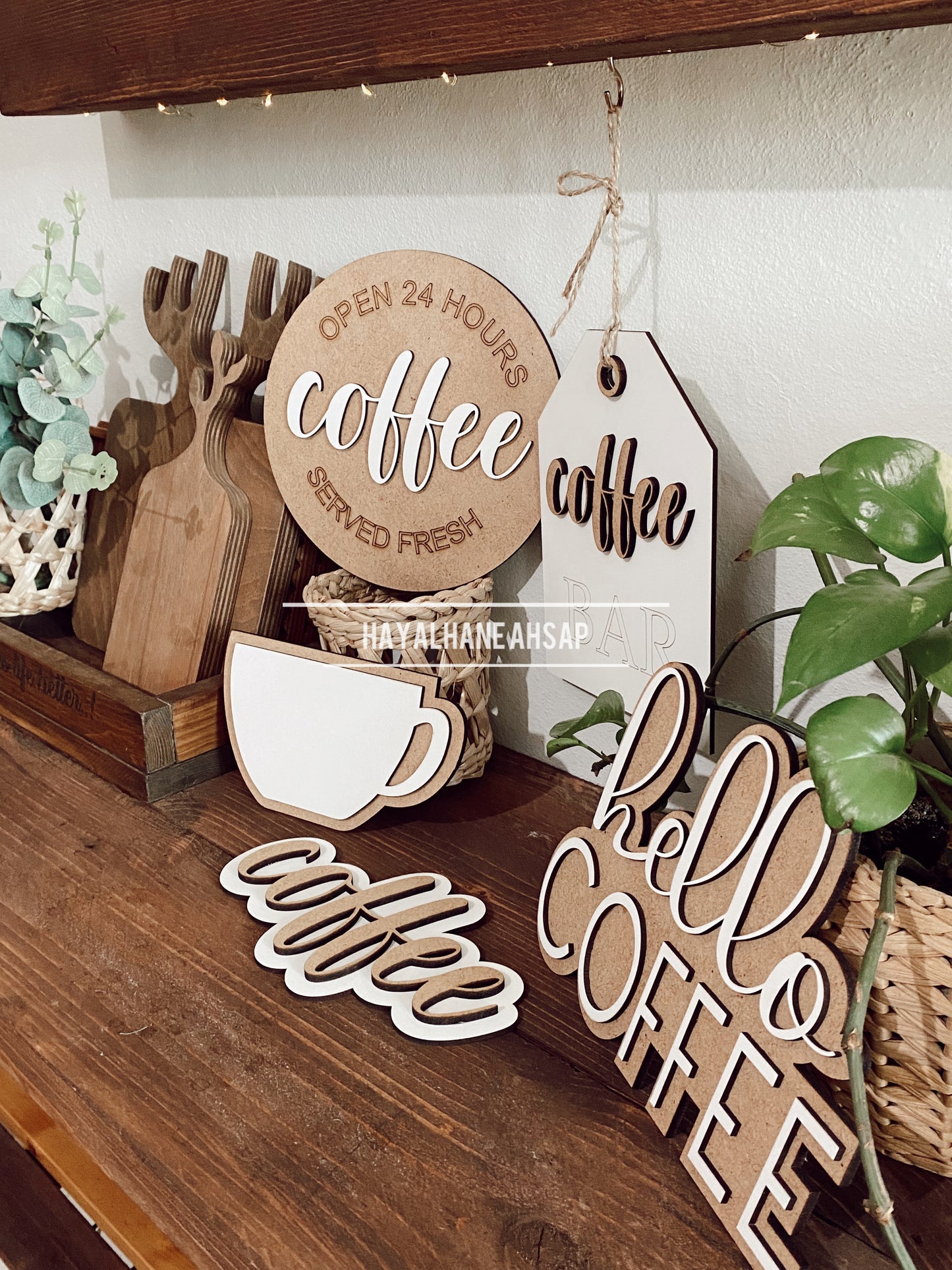 Kahve Köşesi Dekor Seti / Kahve Temalı Ahşap Dekor Seti / Coffee Sign