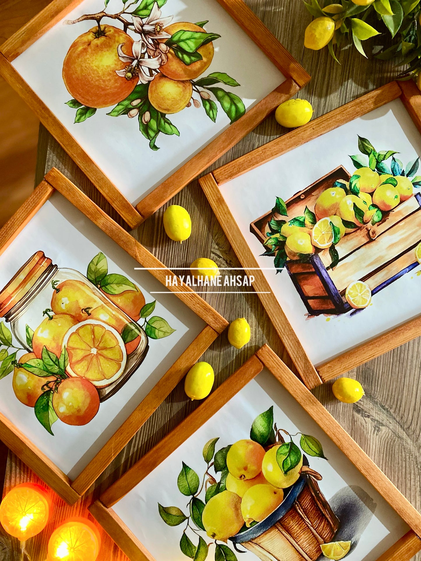 Limon ve Narenciye Temalı Ahşap Tablo Seti
