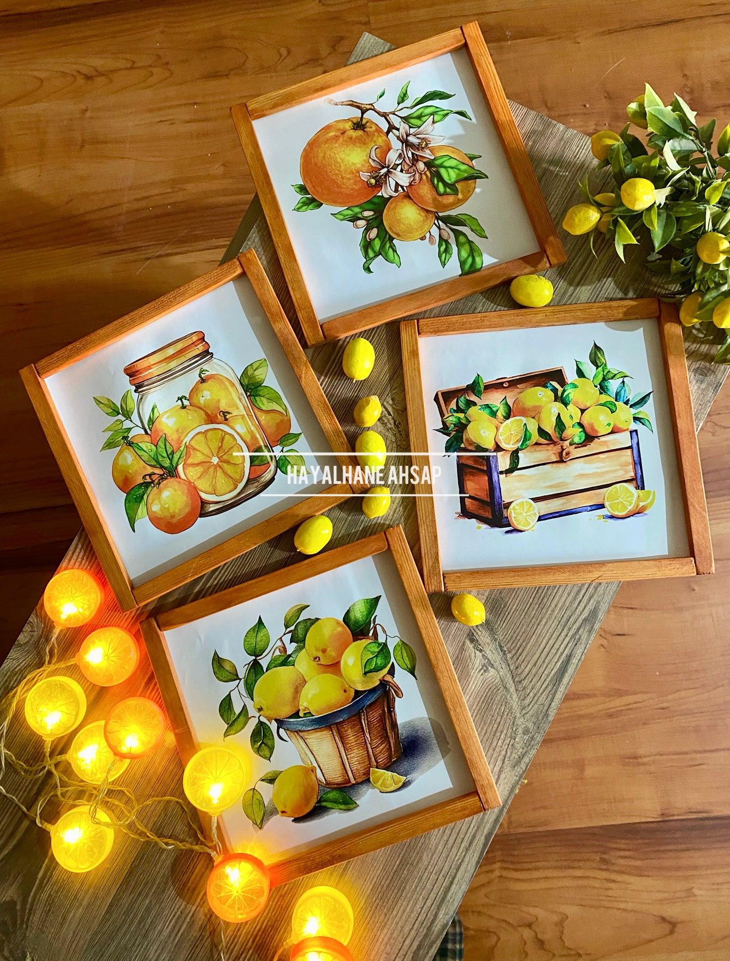 Limon ve Narenciye Temalı Ahşap Tablo Seti