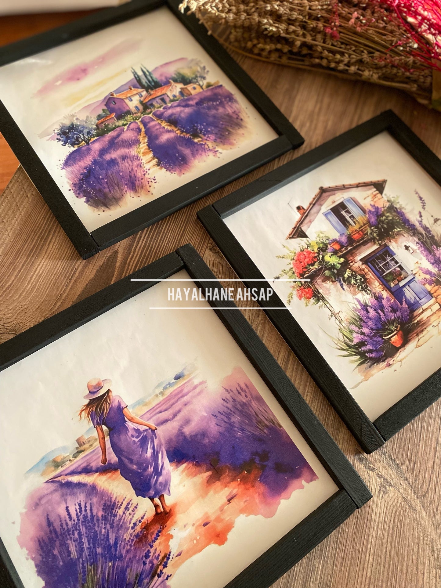 Lavanta Temalı Ahşap Tablo Seti