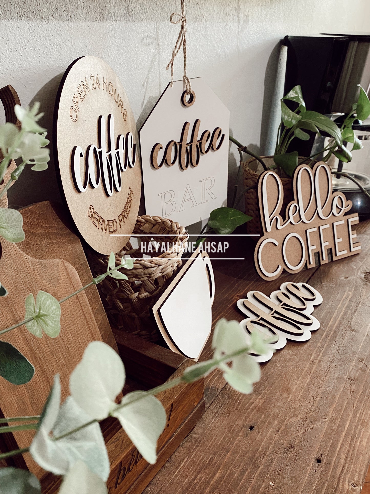 Kahve Köşesi Dekor Seti / Kahve Temalı Ahşap Dekor Seti / Coffee Sign