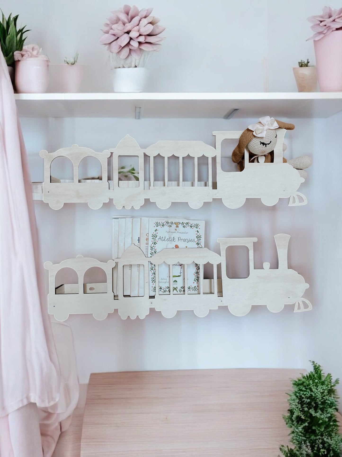 Tren Kitaplık / Ahşap Tren Kitaplık Raf / 1 Adet