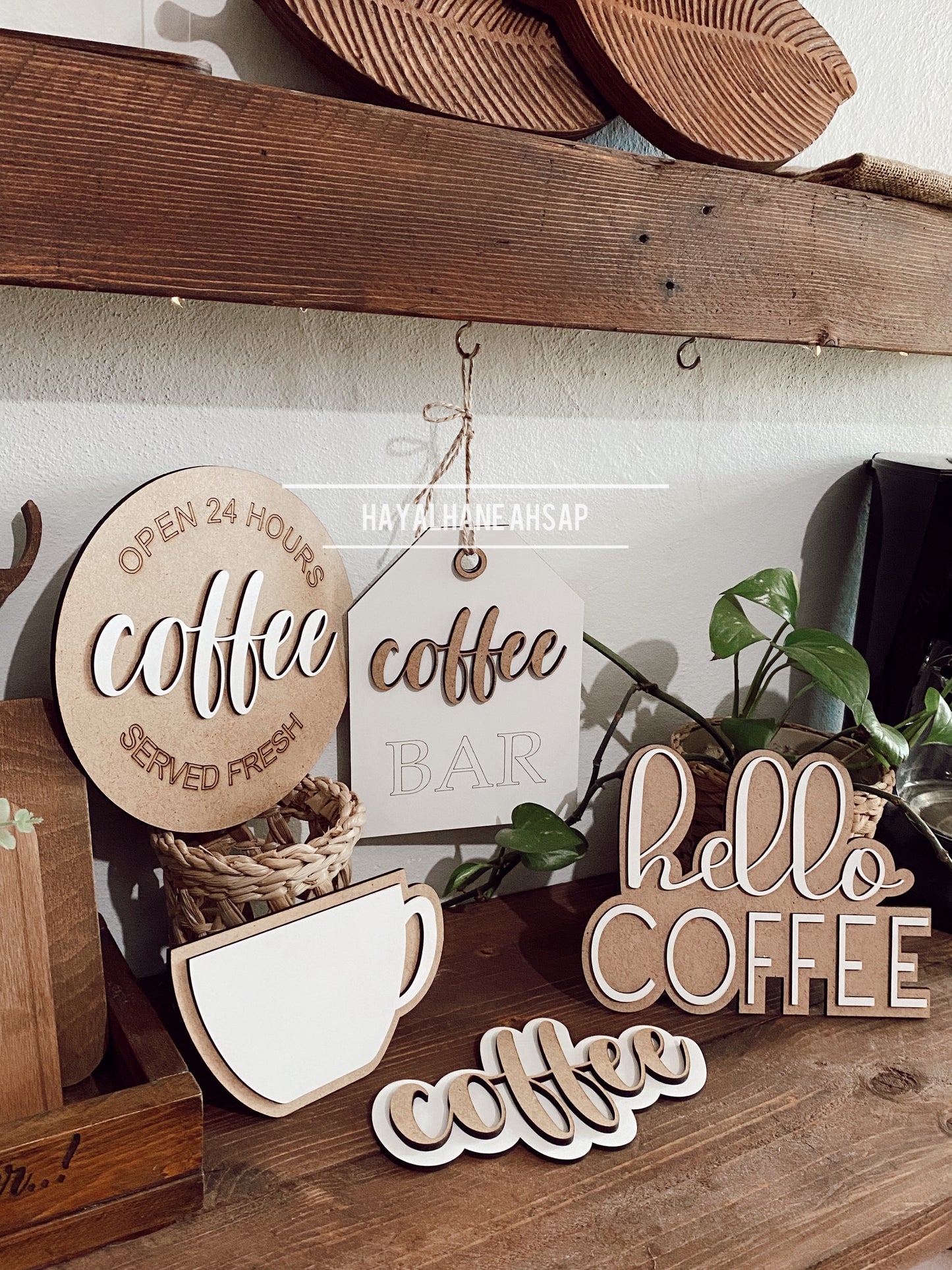 Kahve Köşesi Dekor Seti / Kahve Temalı Ahşap Dekor Seti / Coffee Sign