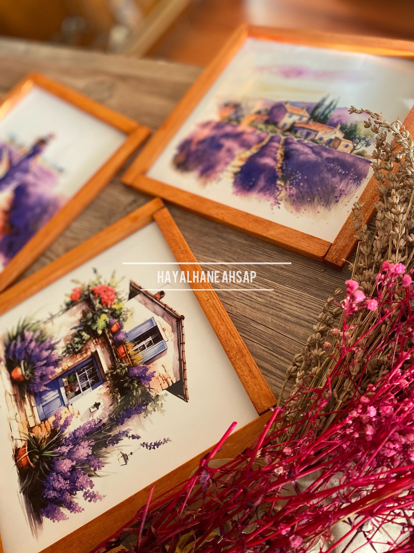 Lavanta Temalı Ahşap Tablo Seti