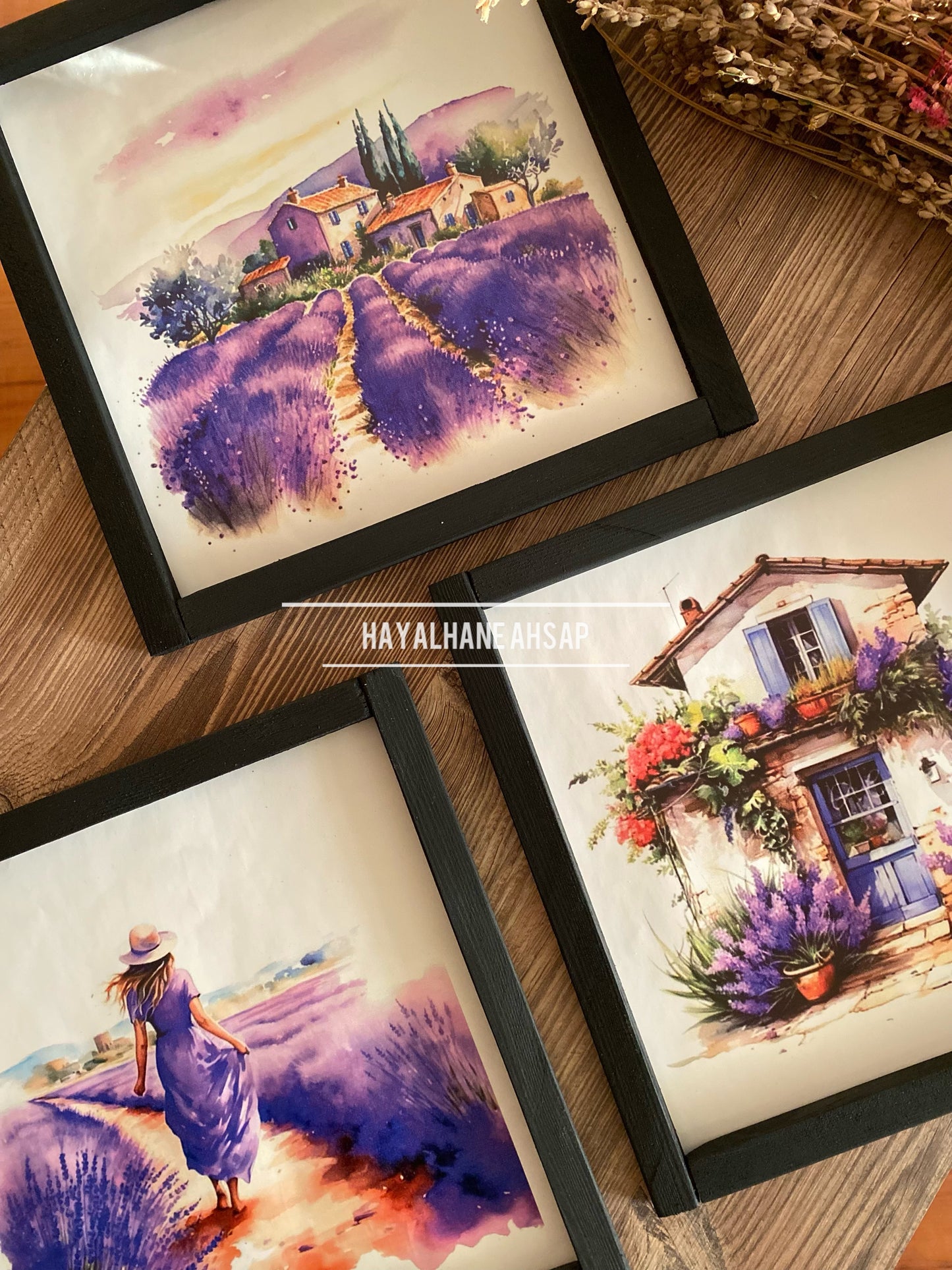 Lavanta Temalı Ahşap Tablo Seti