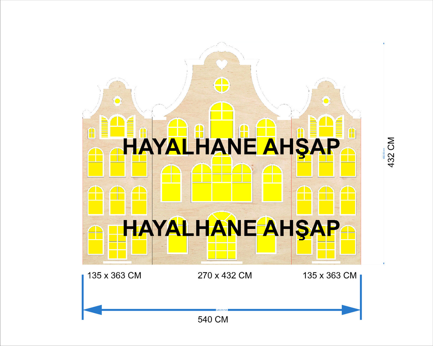Amsterdam Evleri / Ahşap Ev Montessori Çocuk Odası Duvar Dekoru - Doğal Ahşap Dekoratif Ev / Boyanabilir Ahşap Evler
