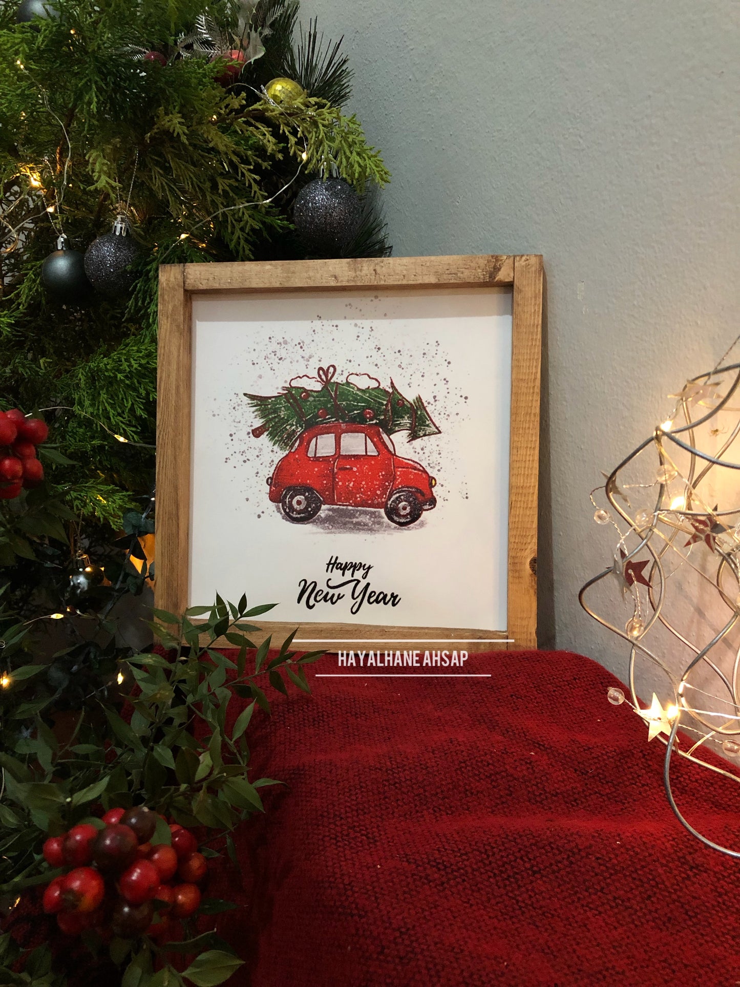 Yılbaşı Kırmızı Araba Tablo