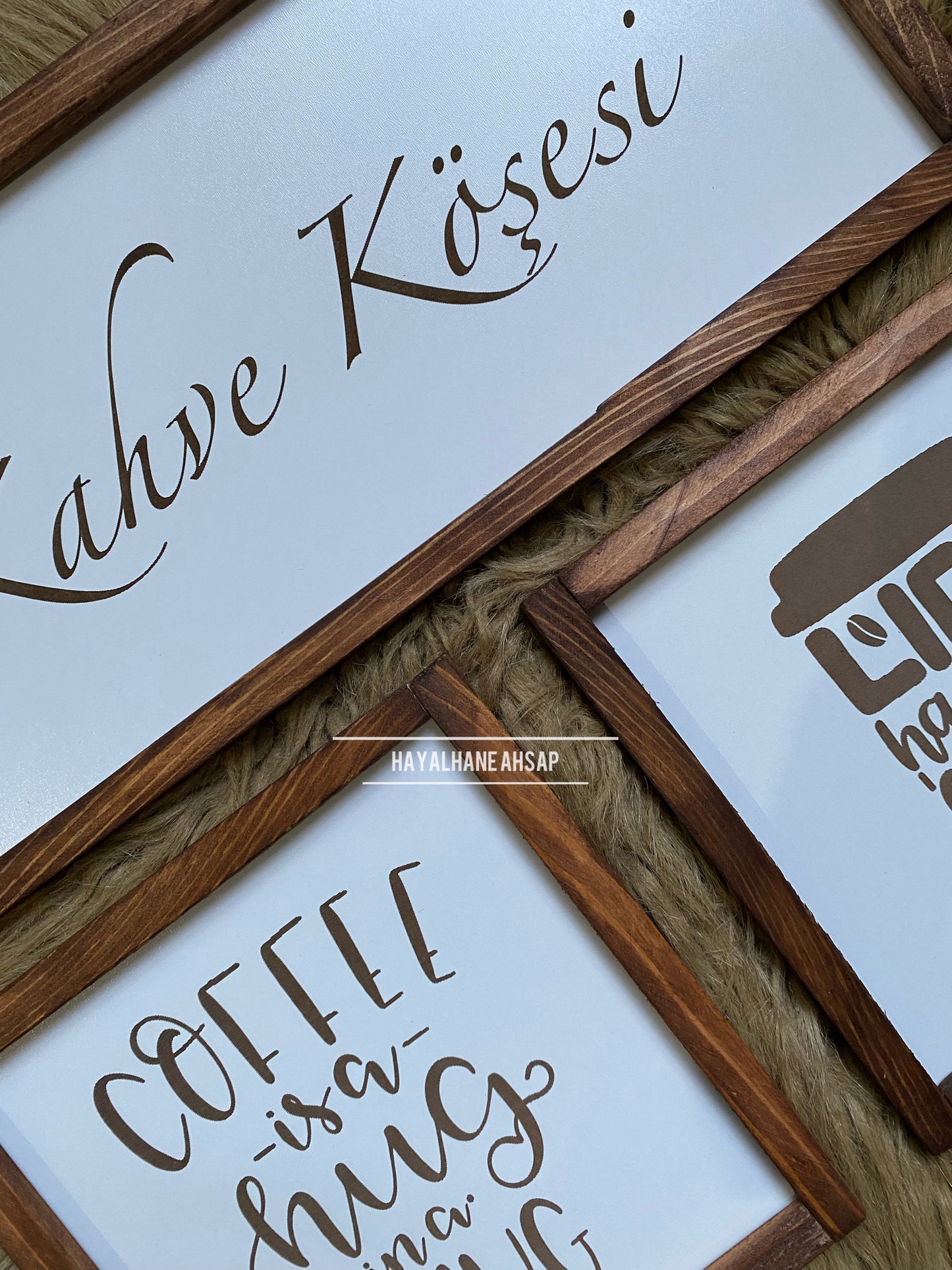 Kahve Köşesi Ahşap Tablo Seti / Türkçe Kahve Köşesi Tablo