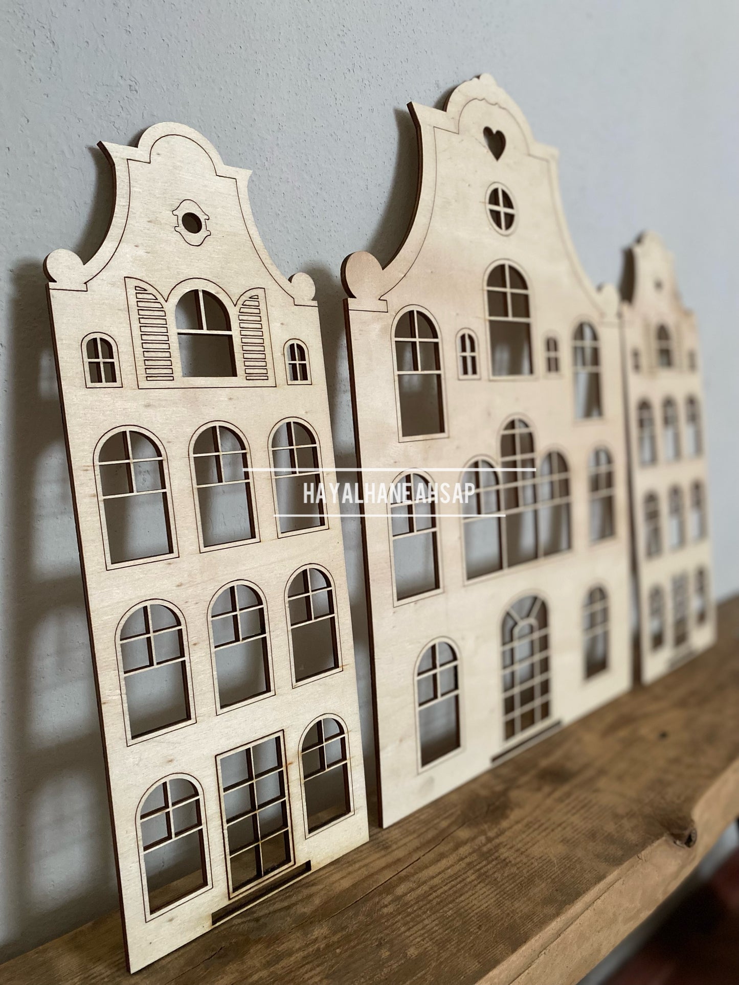 Amsterdam Evleri / Ahşap Ev Montessori Çocuk Odası Duvar Dekoru - Doğal Ahşap Dekoratif Ev / Boyanabilir Ahşap Evler