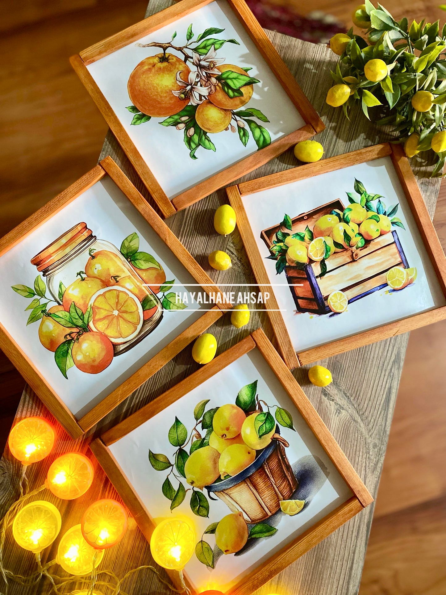 Limon ve Narenciye Temalı Ahşap Tablo Seti