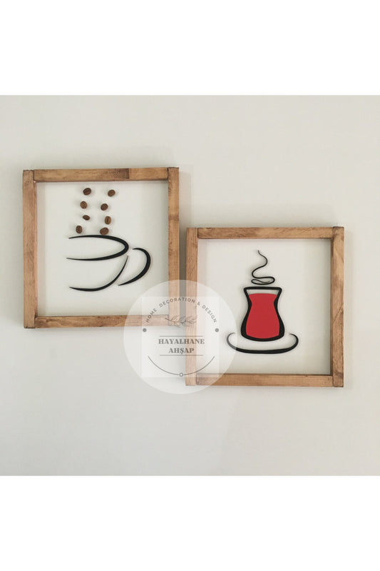 Çay ve Kahve Temalı Kahve Köşesi 3D Ahşap Tablolar
