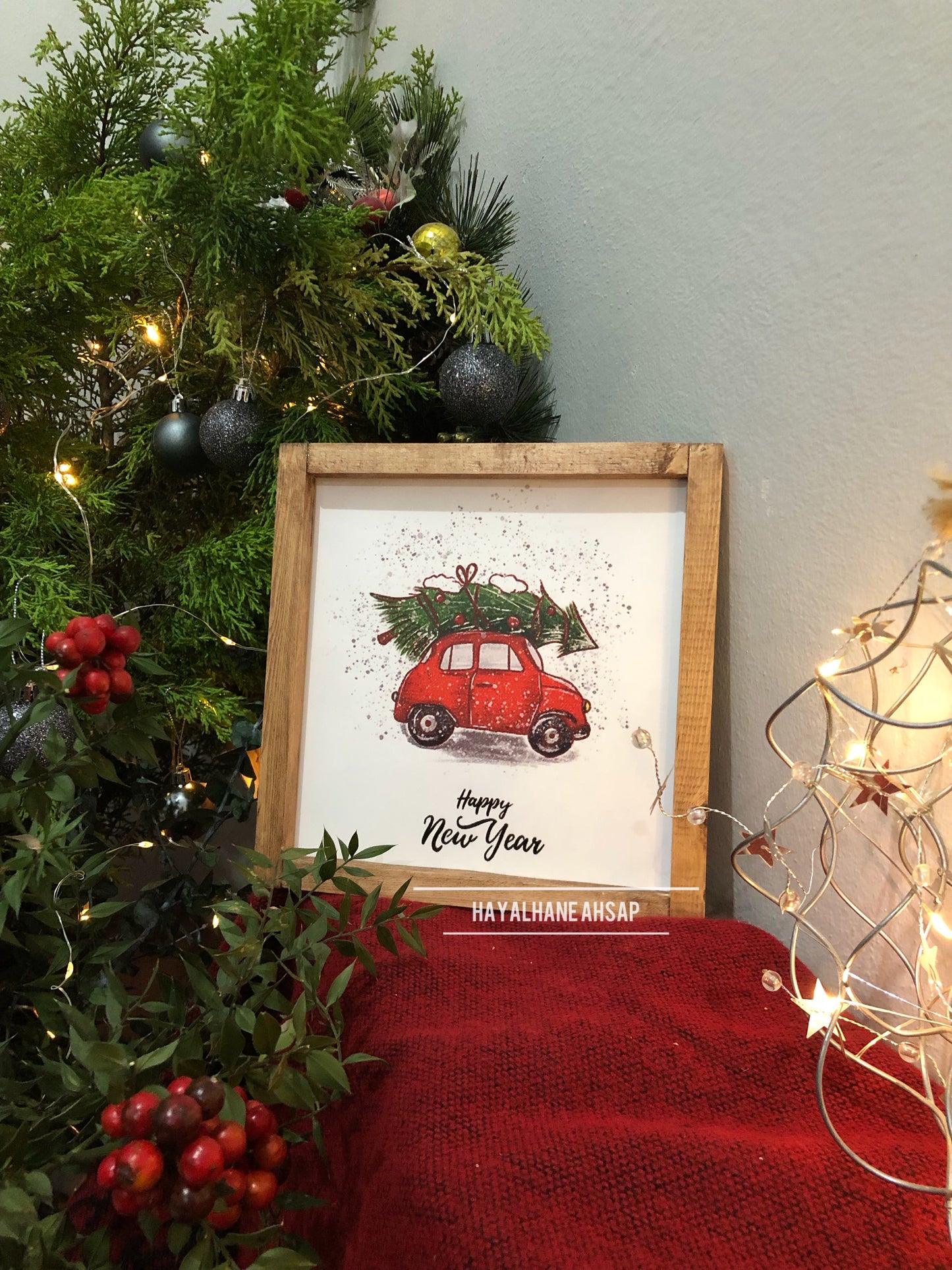 Yılbaşı Kırmızı Araba Tablo