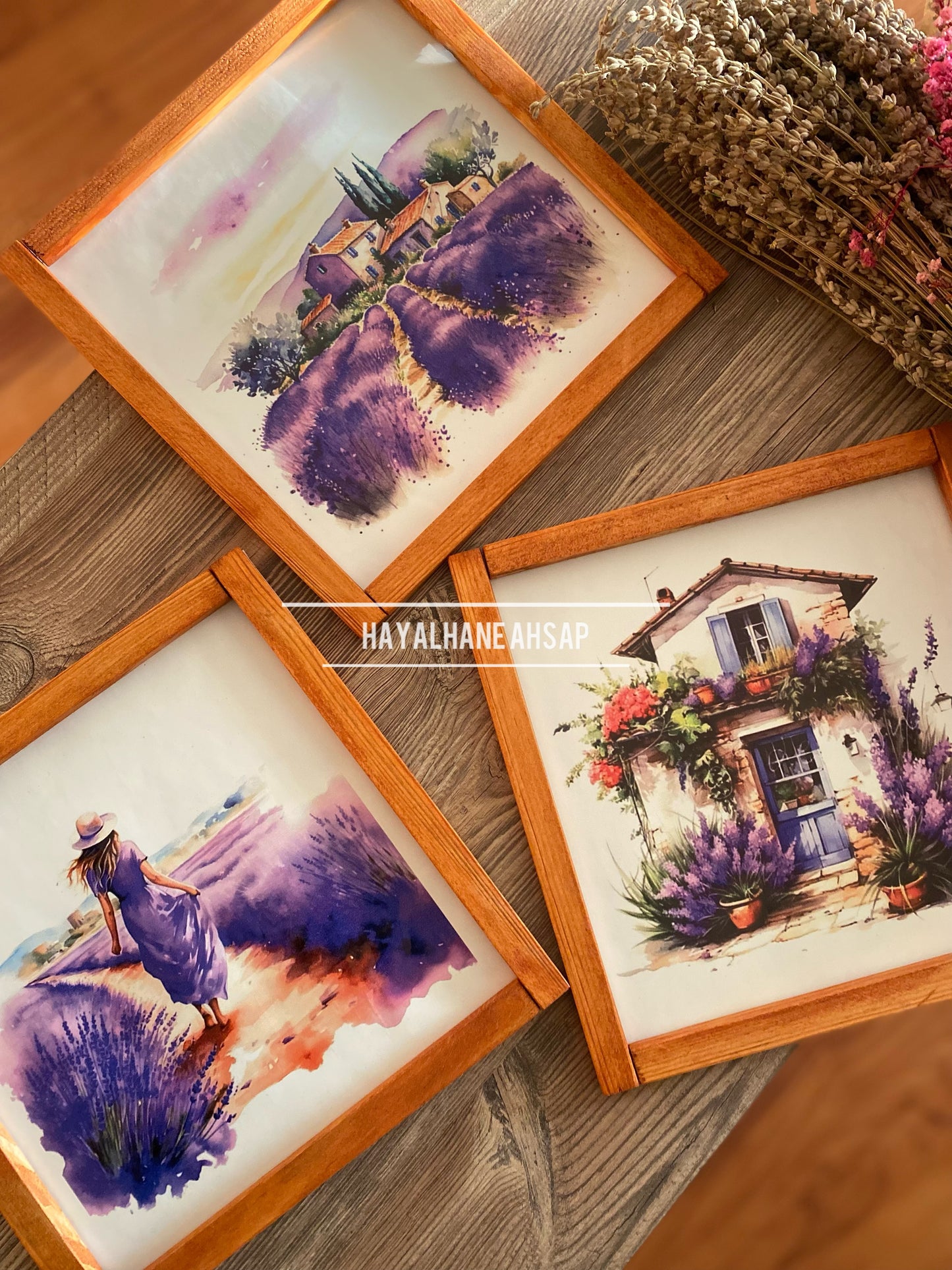 Lavanta Temalı Ahşap Tablo Seti