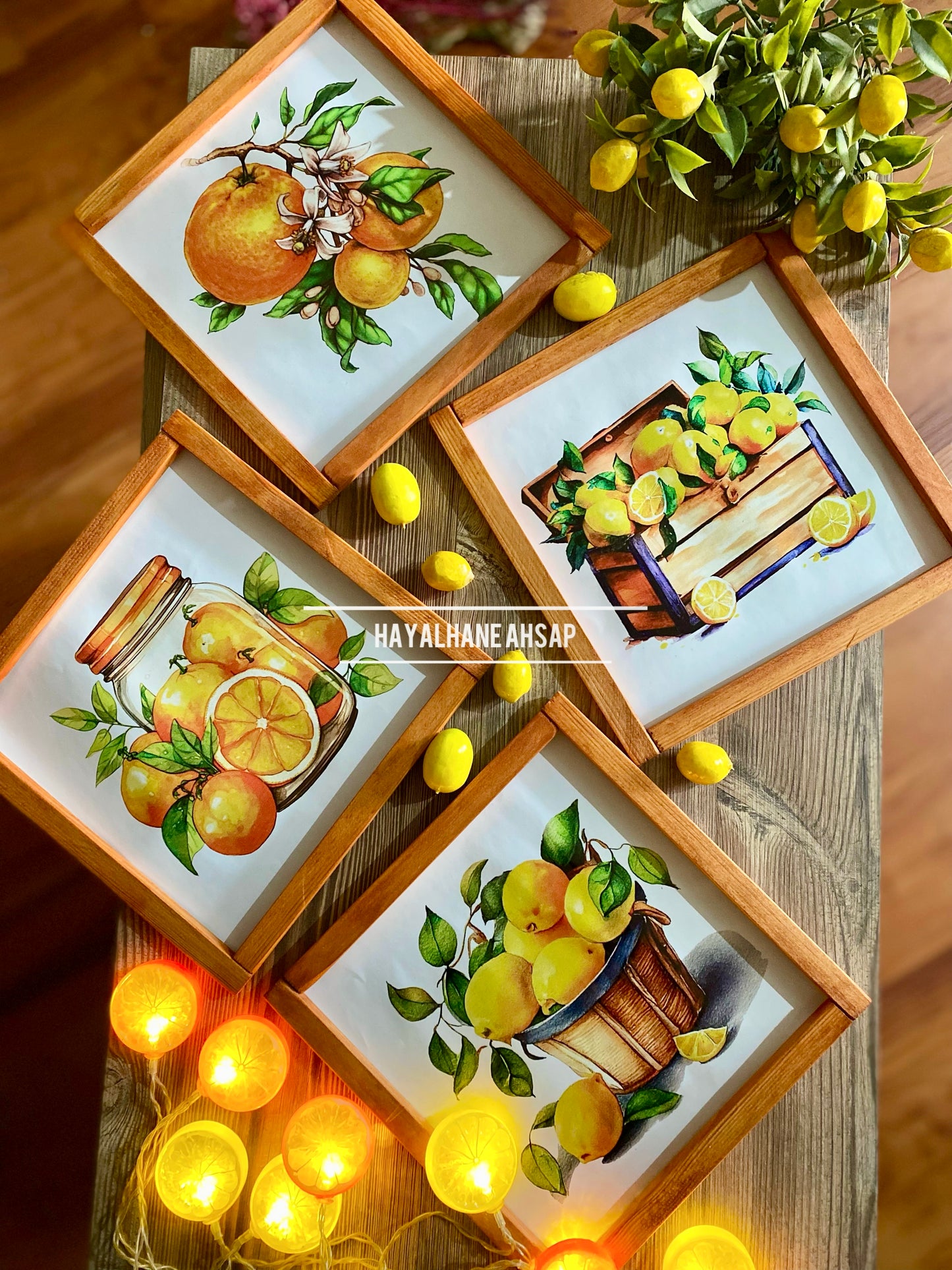 Limon ve Narenciye Temalı Ahşap Tablo Seti