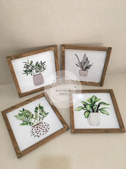 Çiçek Tablo Seti / Ceviz