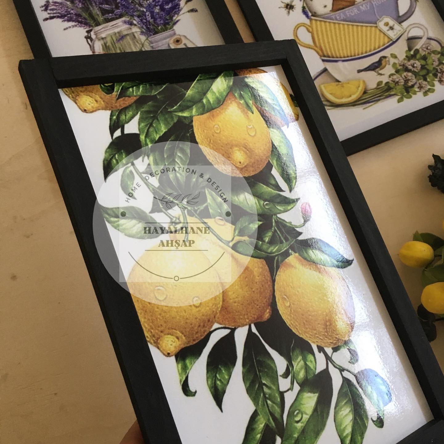 Limon ve Lavanta Temalı Ahşap Mutfak Tablo Seti