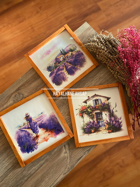 Lavanta Temalı Ahşap Tablo Seti