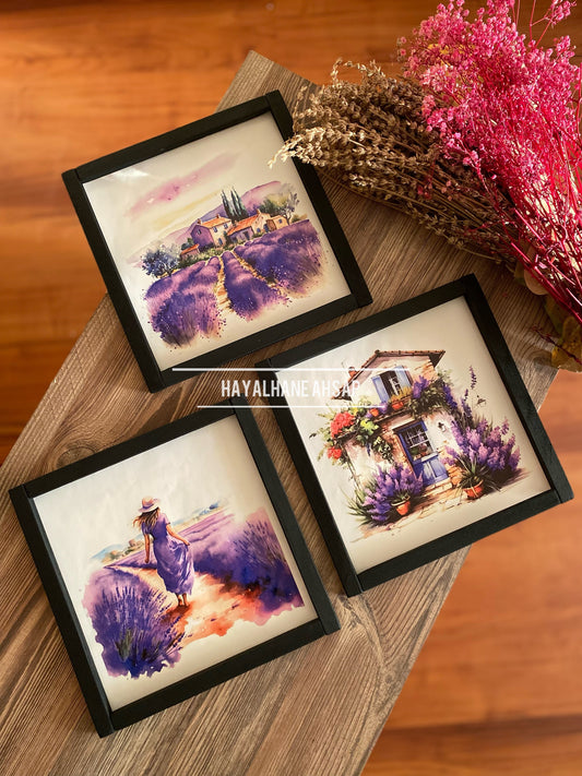 Lavanta Temalı Ahşap Tablo Seti