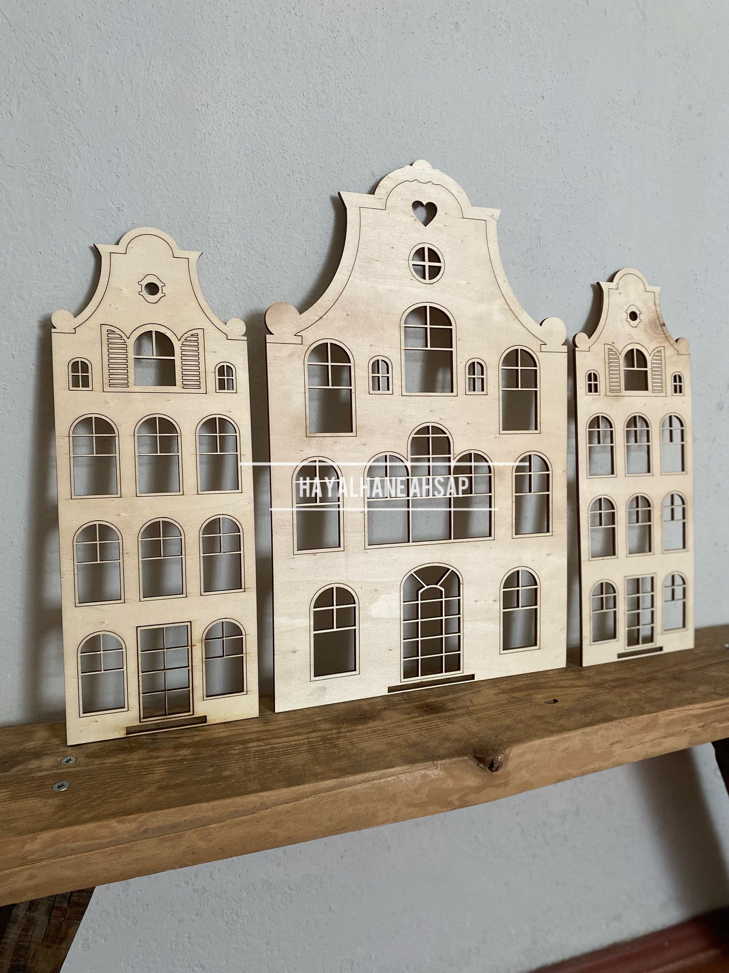 Amsterdam Evleri / Ahşap Ev Montessori Çocuk Odası Duvar Dekoru - Doğal Ahşap Dekoratif Ev / Boyanabilir Ahşap Evler