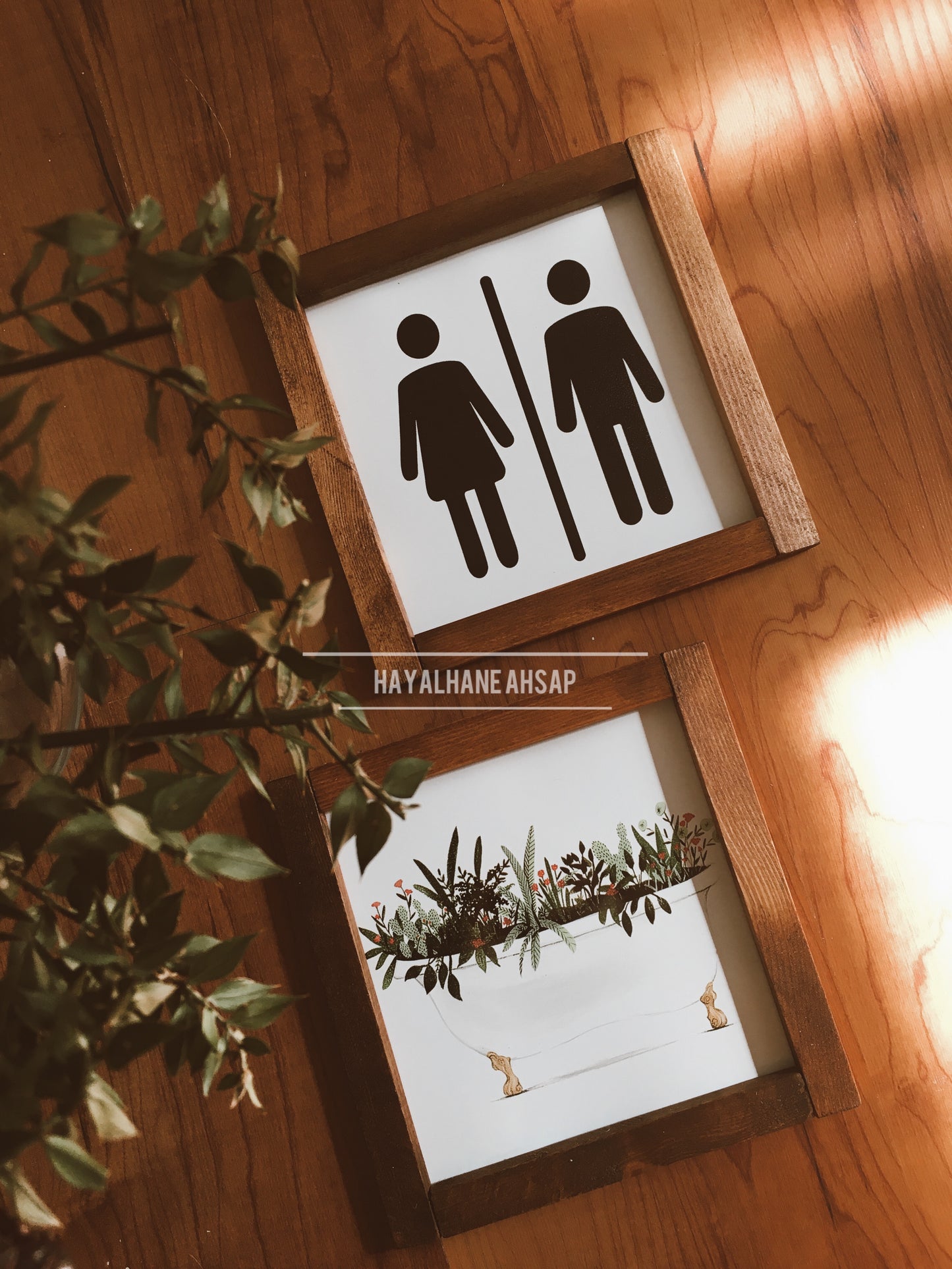 Banyo Dekor / Banyo Tablo Seti / Meşe