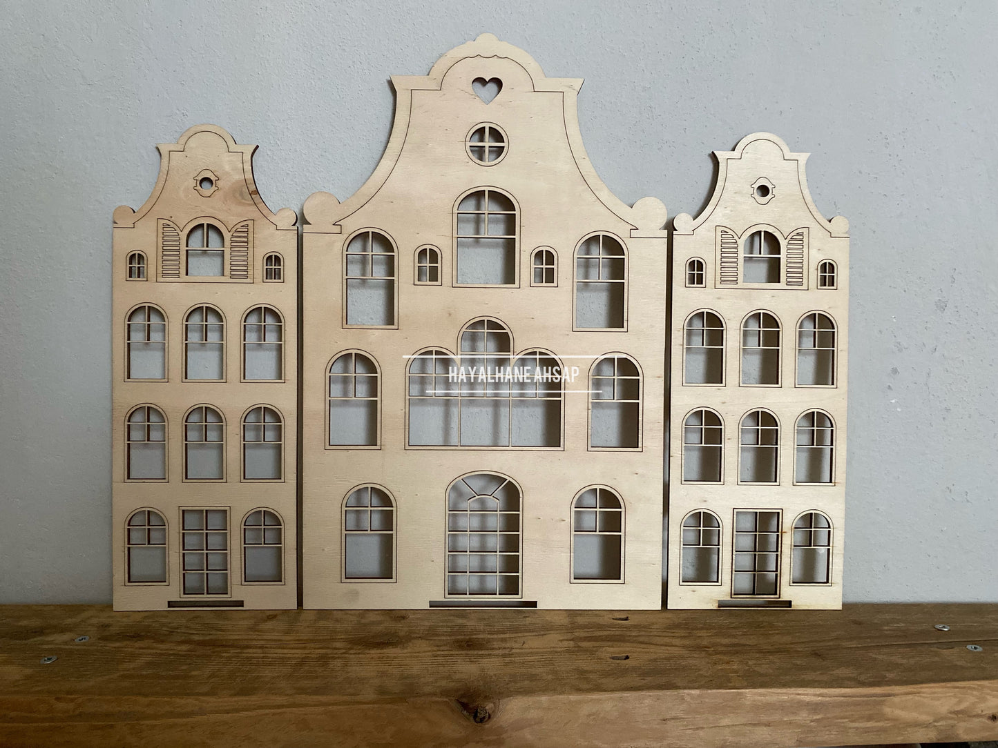 Amsterdam Evleri / Ahşap Ev Montessori Çocuk Odası Duvar Dekoru - Doğal Ahşap Dekoratif Ev / Boyanabilir Ahşap Evler