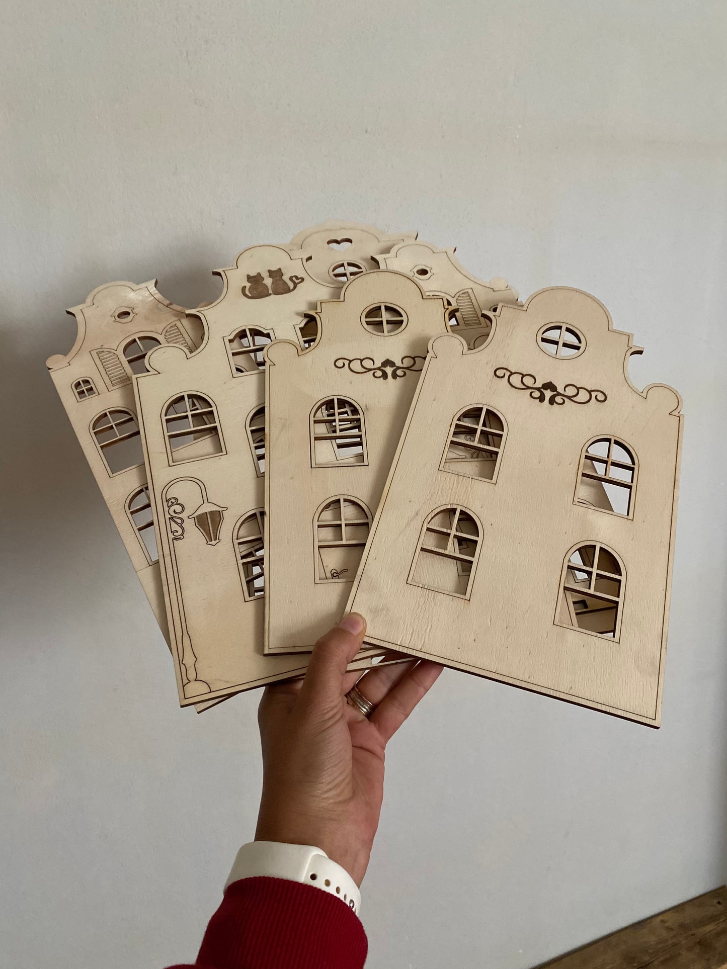 Amsterdam Evleri / Ahşap Ev Montessori Çocuk Odası Duvar Dekoru - Doğal Ahşap Dekoratif Ev / Boyanabilir Ahşap Evler
