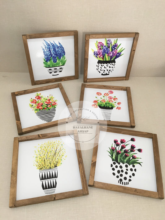 Bahar Çiçek Tablo Seti / Ceviz